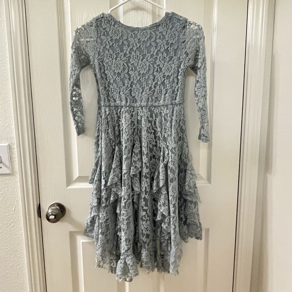 Joyfolie Mia Joy Floral Lace Ruffle Dress Blue Long Sleeve Girls Size 10